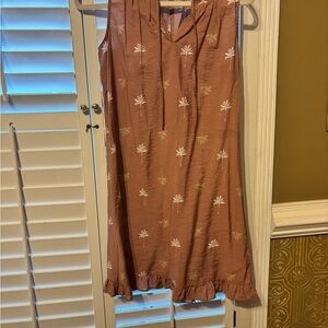 LOFT Sleeveless Tan Dress with Palm Design